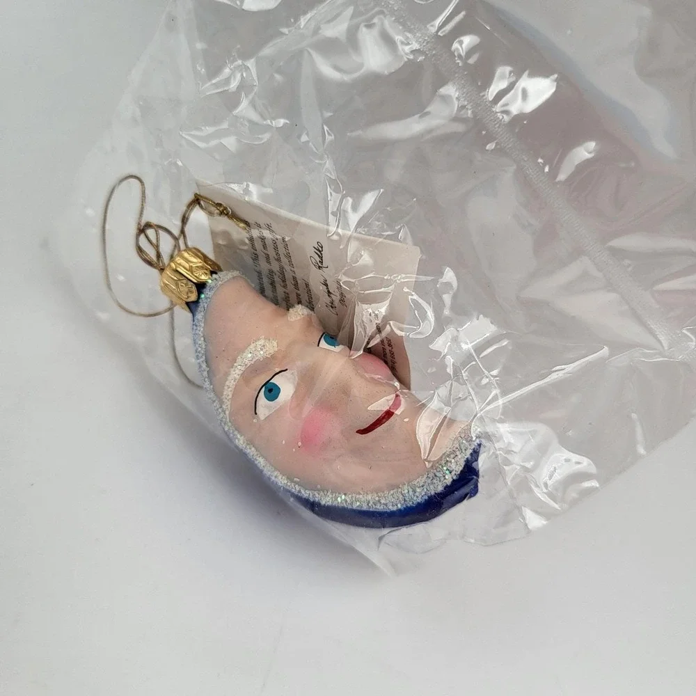 Christopher Radko Crescent Moon Glass Christmas Ornament Man Face Blue